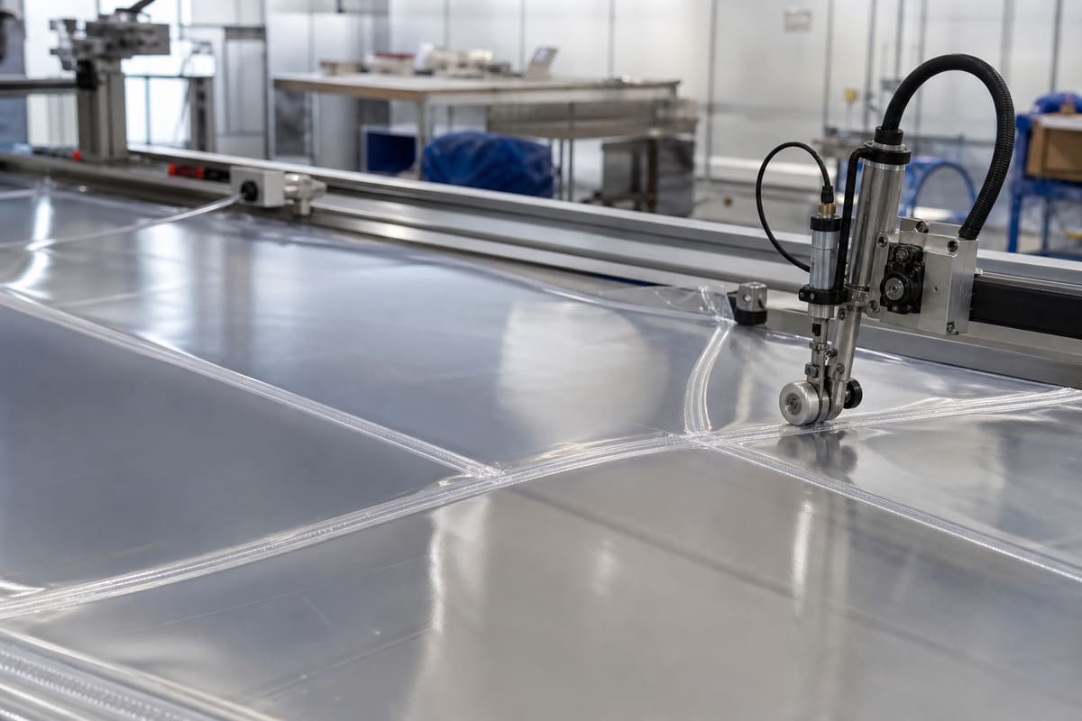 ETFE membrane fabrication and welding preparation in a controlled workshop