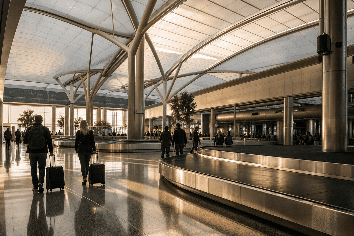 Arrival hall with a translucent ETFE ceiling plane