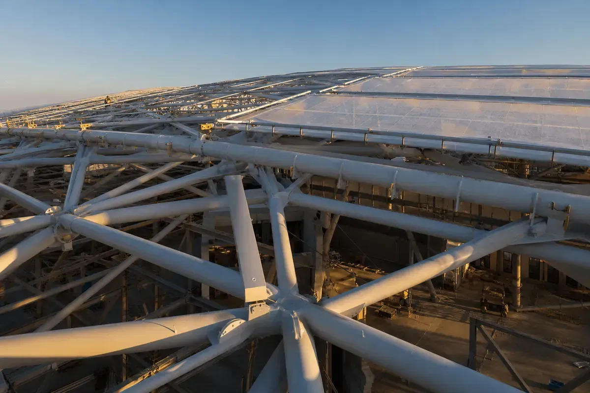 Primary steel roof grid prepared for airport ETFE cushions — Airport ETFE Roofing systems