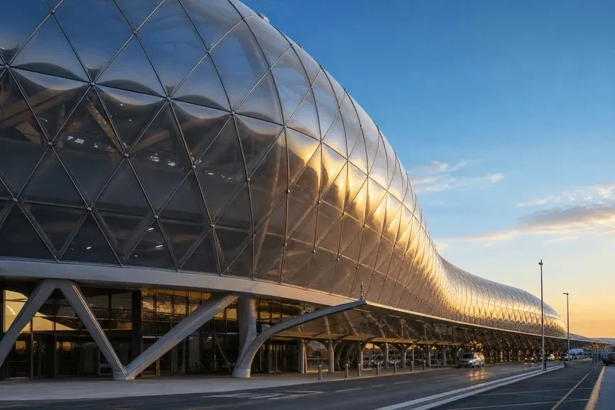 Lightweight translucent ETFE façade on a modern airport building — Airport ETFE Roofing systems