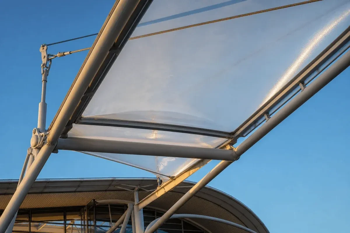 Translucent ETFE film membrane on architectural canopy structure — Airport ETFE Roofing systems