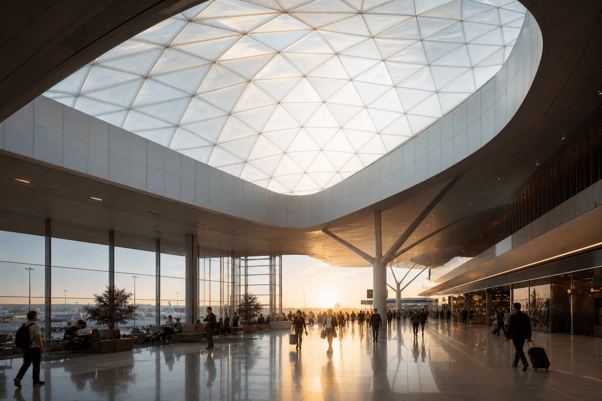 Airport atrium ETFE skylight bringing daylight into the terminal