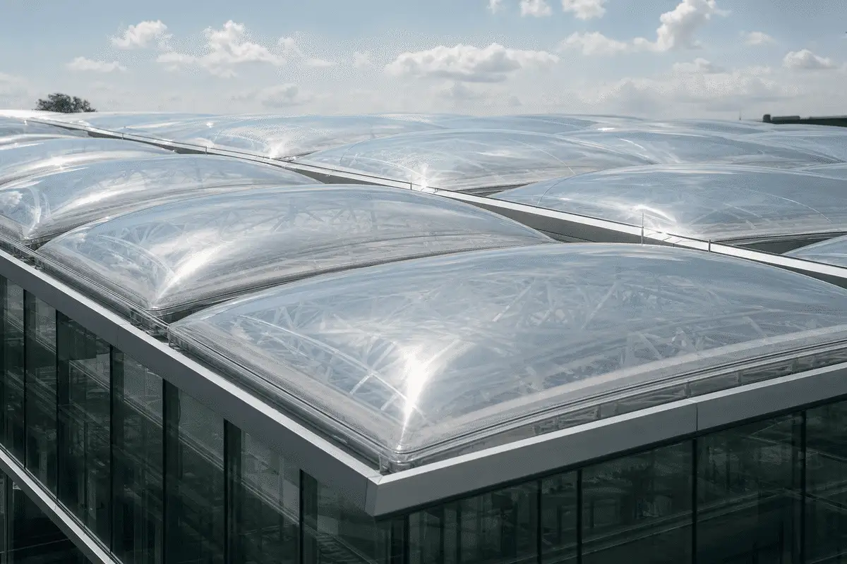 Close view of multi-layer ETFE air cushions — College Campus ETFE Roofing