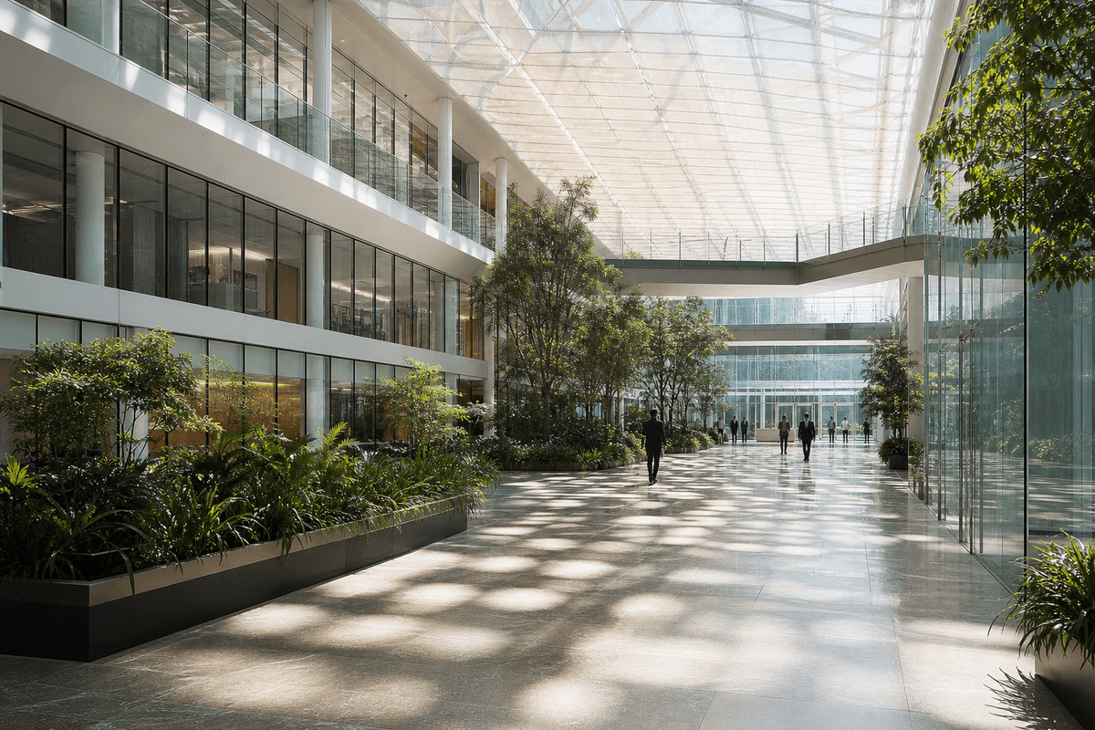 Lobby with a translucent ETFE ceiling plane