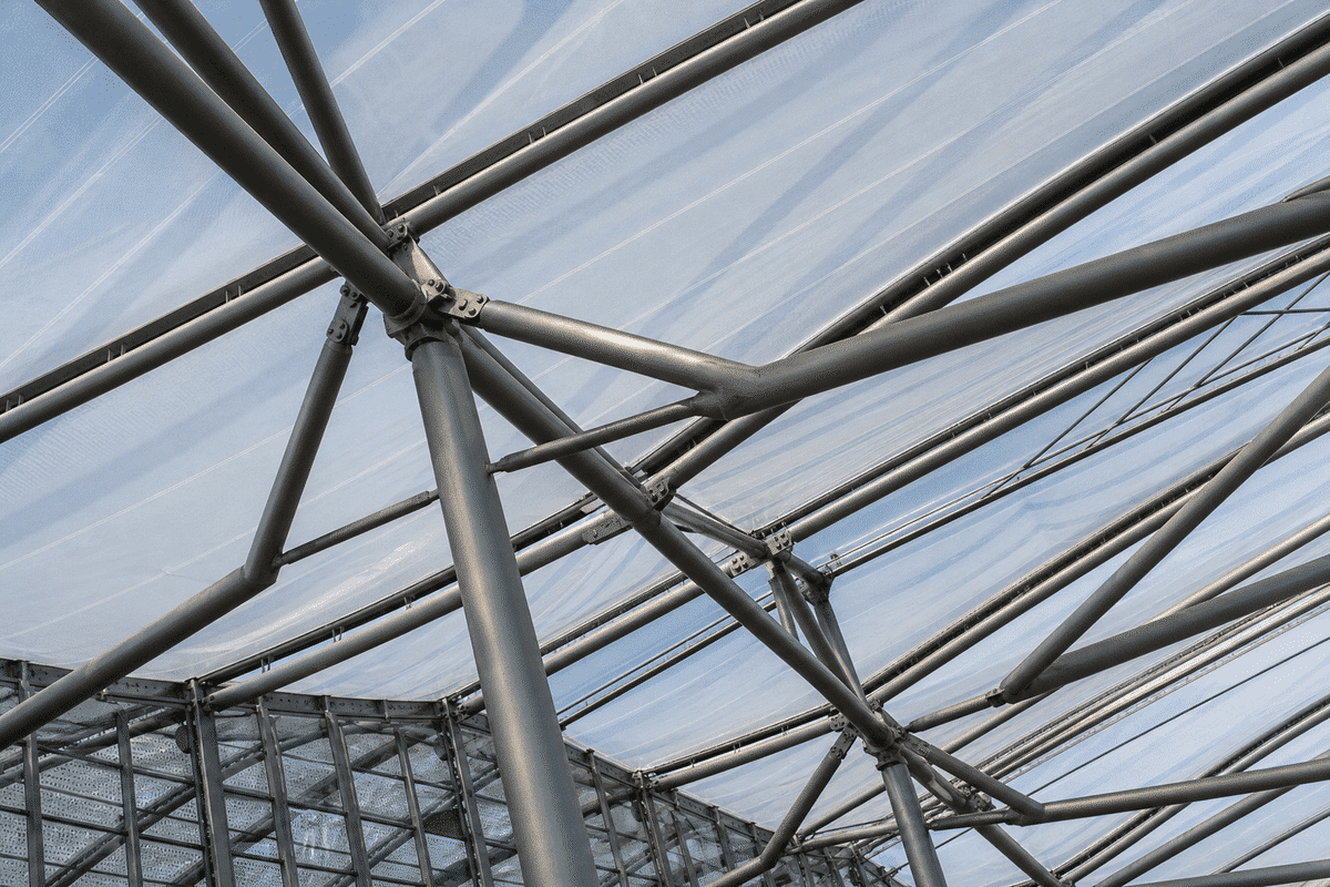 Primary steel roof grid prepared for commercial ETFE cushions