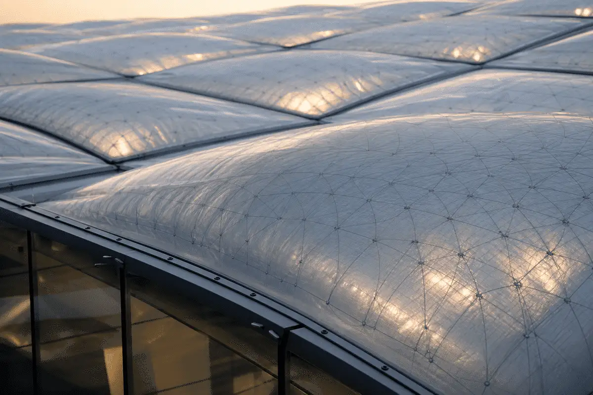 Detail of multi-layer translucent ETFE air cushion assembly — Commercial Building ETFE Roofing systems