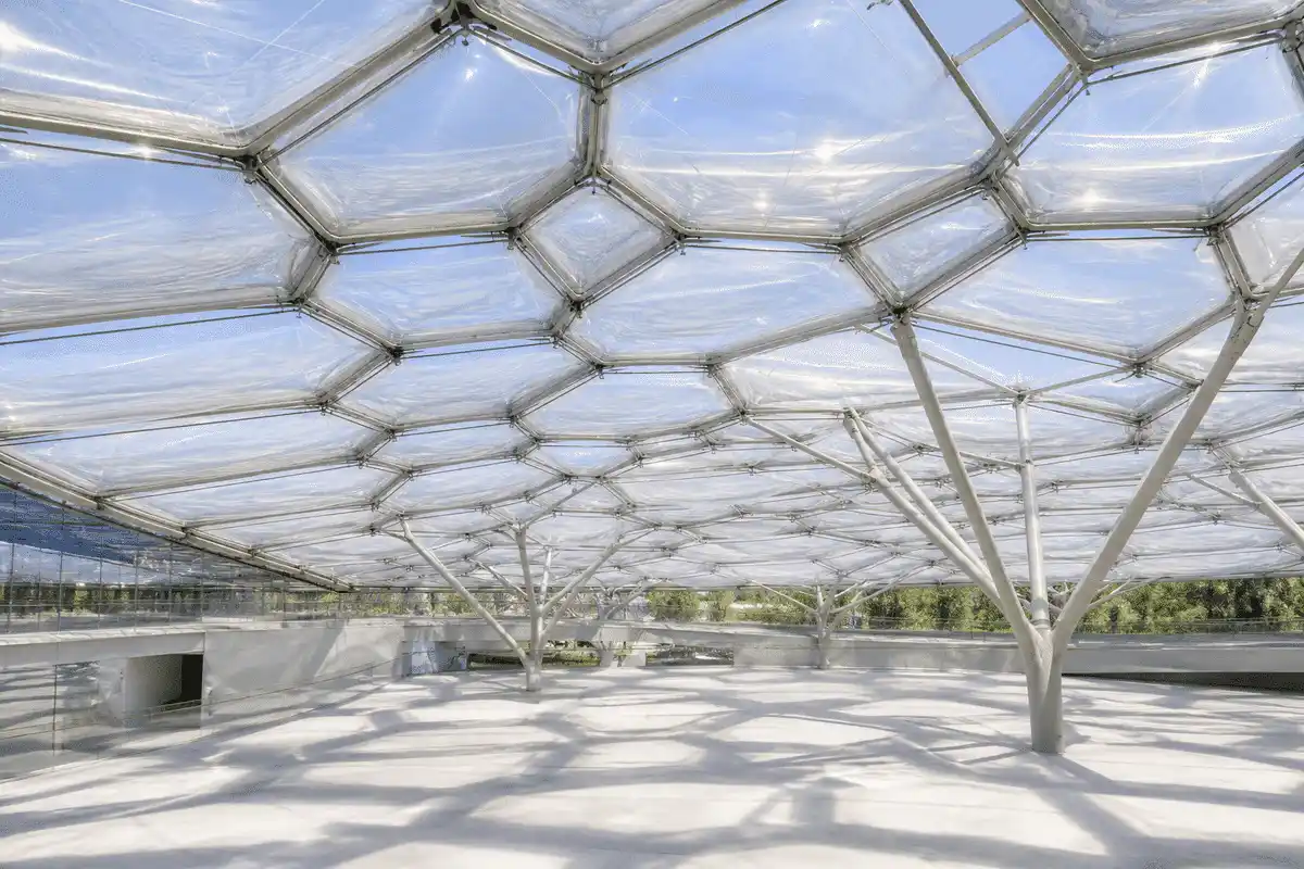 Collaboration court with a translucent ETFE ceiling plane — Corporate Headquarters ETFE Roofing systems