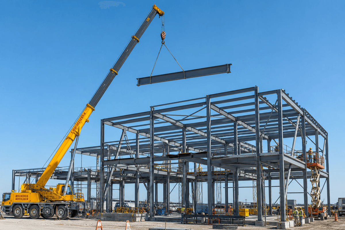 Construction stage installing ETFE modules on HQ steel grid