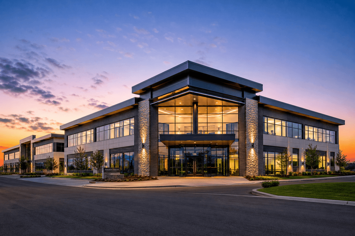 Completed corporate headquarters with finished ETFE envelope