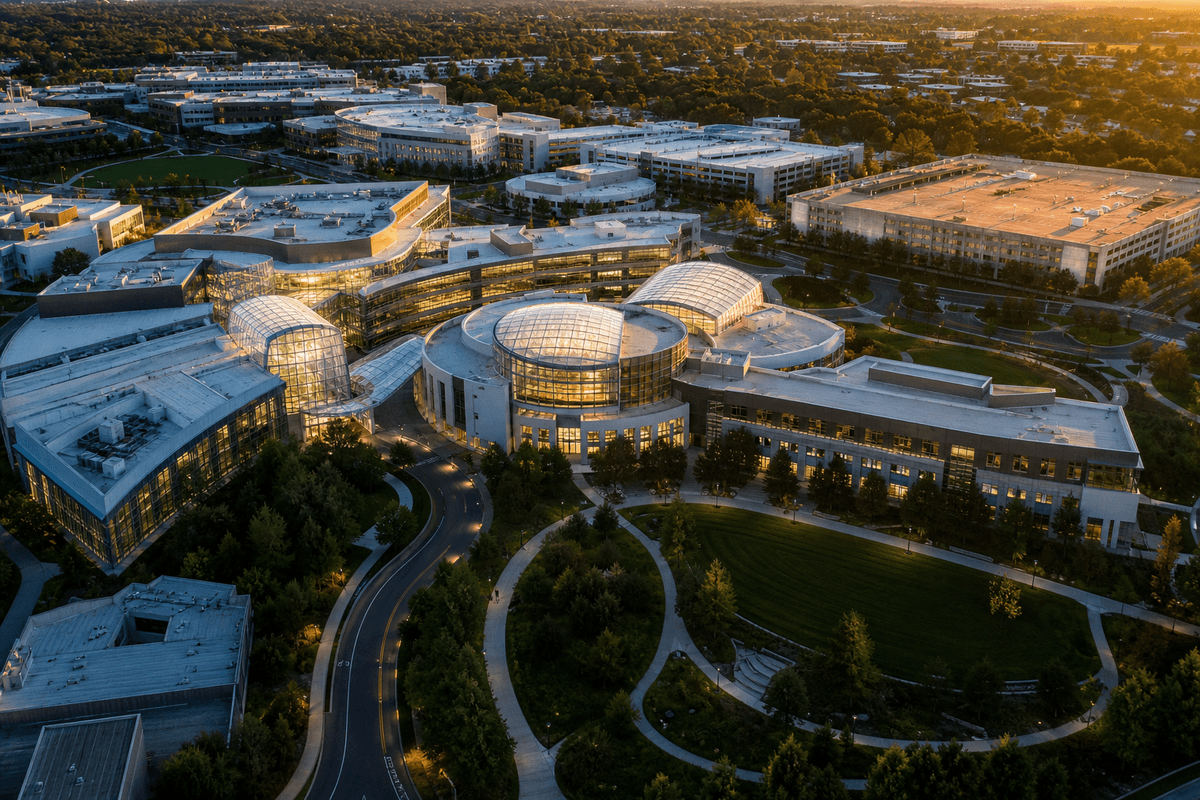 Completed building with translucent ETFE roof from above