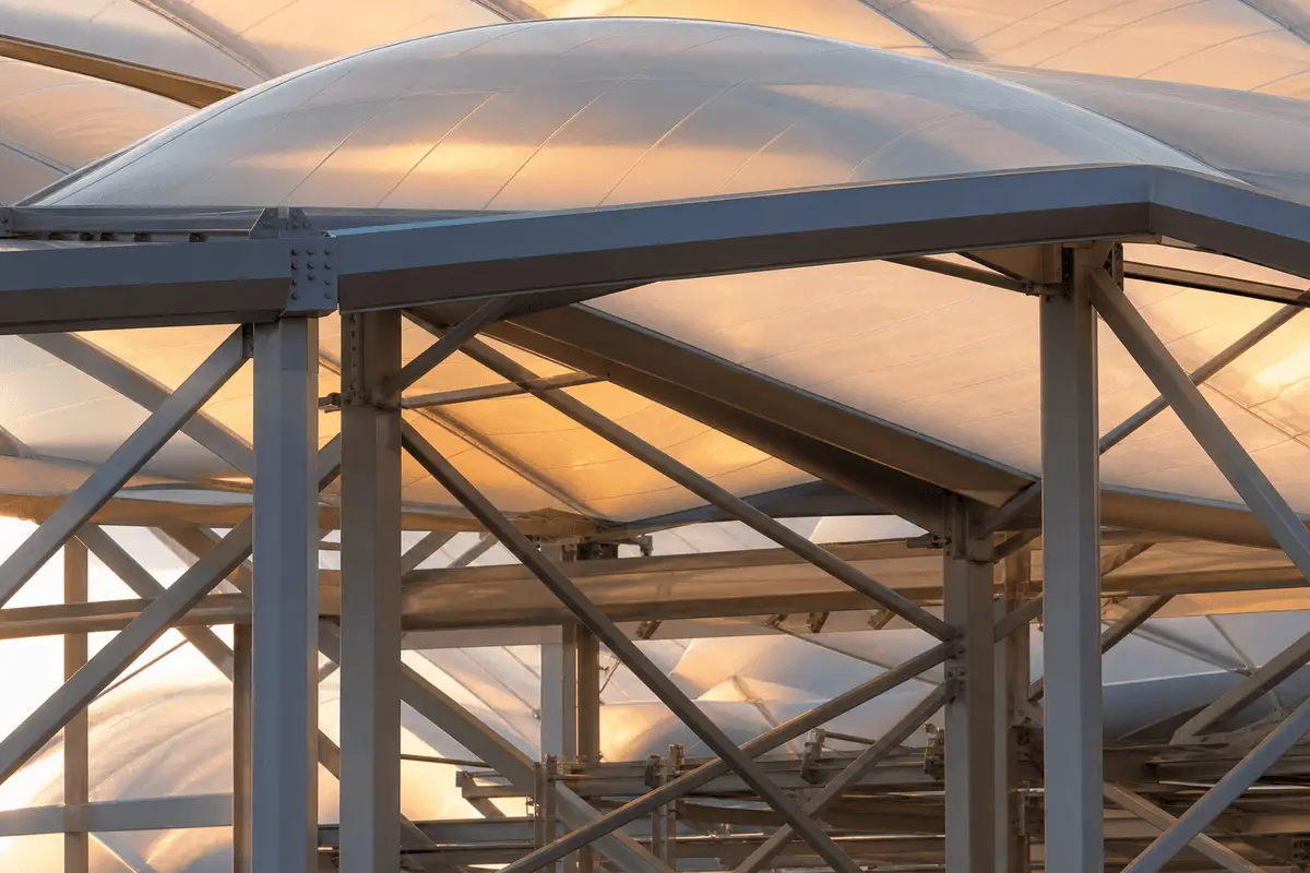 Steel grid structure supporting hospital ETFE roof cushions — Hospital ETFE Roofing systems