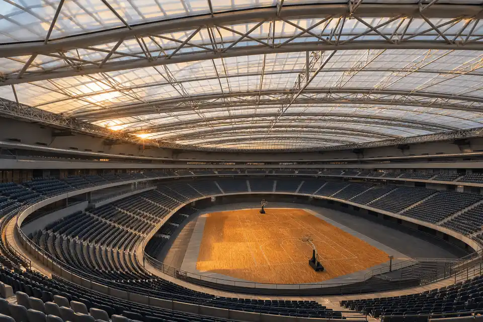 Long-span translucent ETFE roof over an indoor sports arena bowl — Indoor Sports Arena ETFE Roofing systems