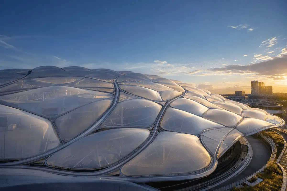 Freeform curved ETFE cushion field on an indoor sports arena bowl — Indoor Sports Arena ETFE Roofing systems