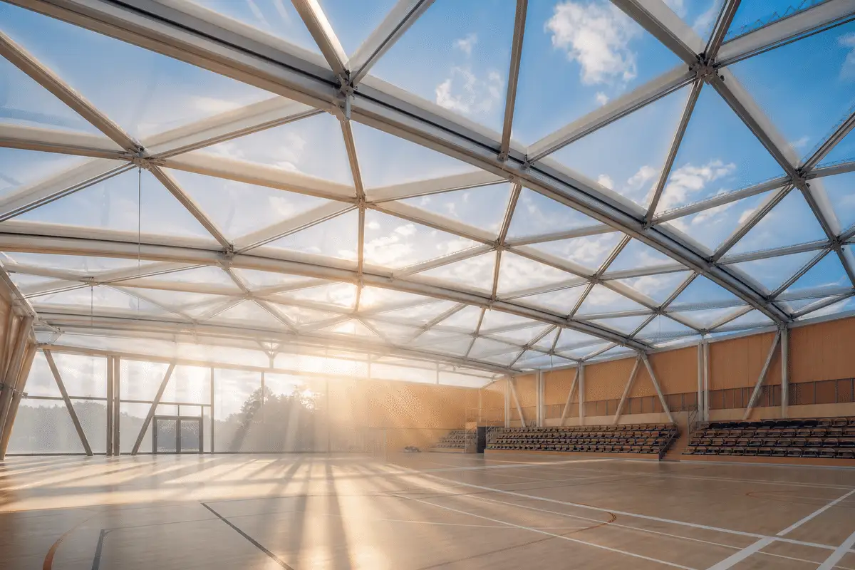 Translucent ETFE ceiling plane washing interiors with daylight — Indoor Sports Arena ETFE Roofing systems