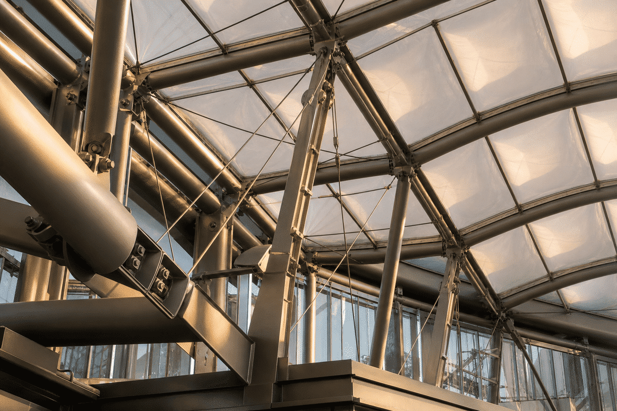 Steel grid structure supporting ETFE roof cushions