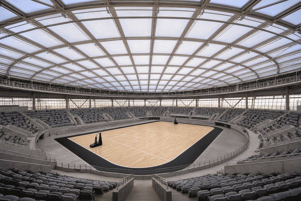 Completed indoor sports arena with translucent ETFE roof