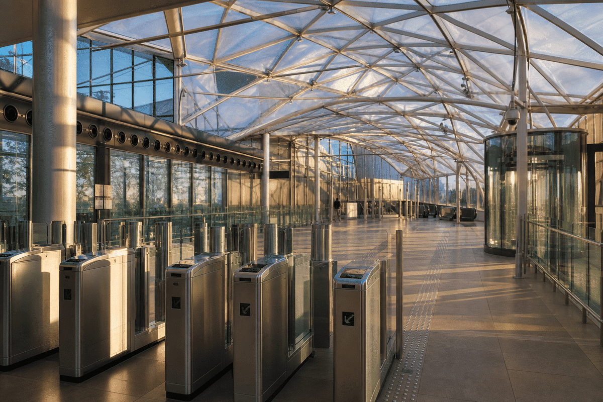 Natural daylight washing a metro concourse through an ETFE roof