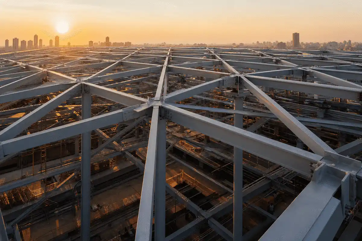 Primary steel roof grid prepared for metro ETFE cushions — Metro Station ETFE Roofing systems