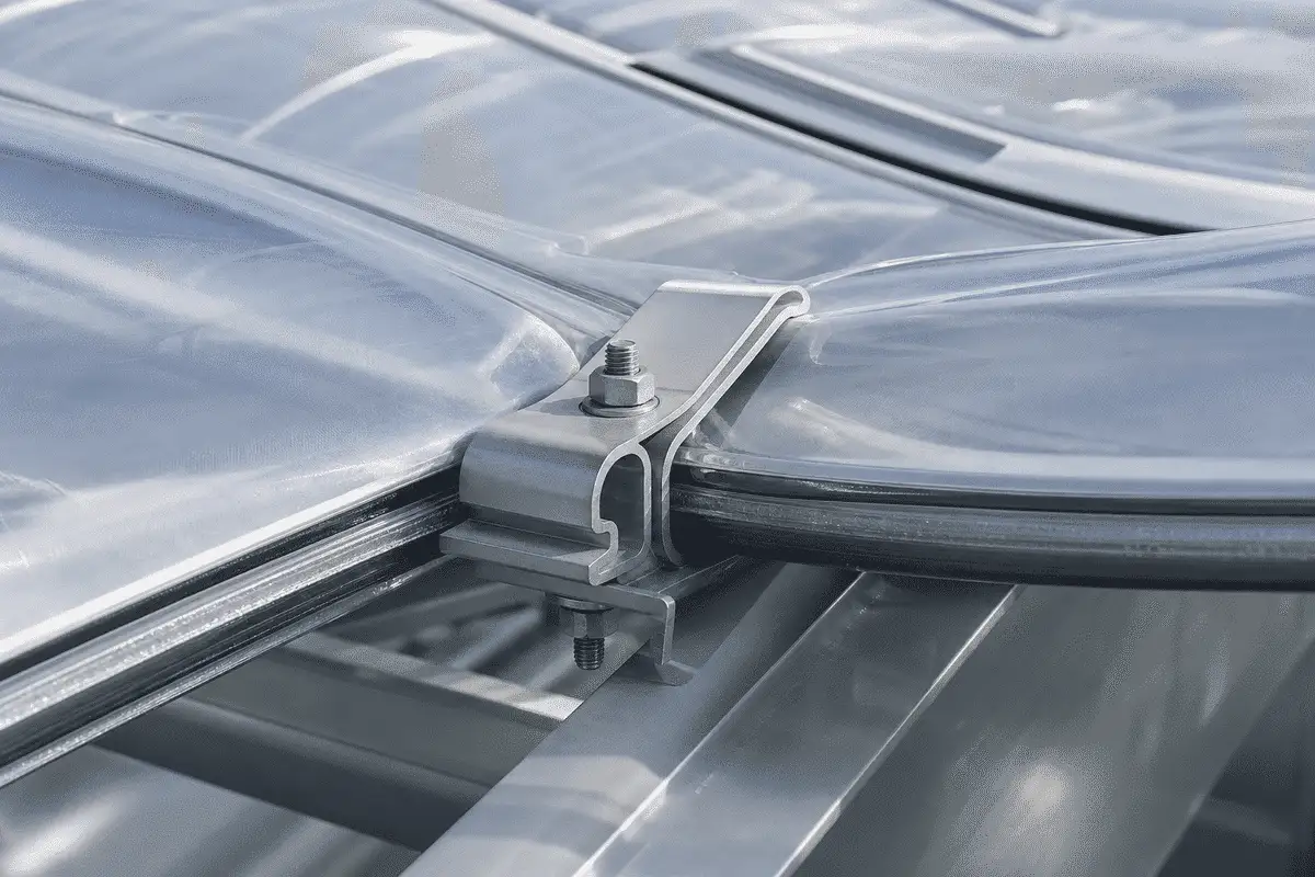 Detail of multi-layer translucent ETFE air cushion assembly — Metro Station ETFE Roofing systems