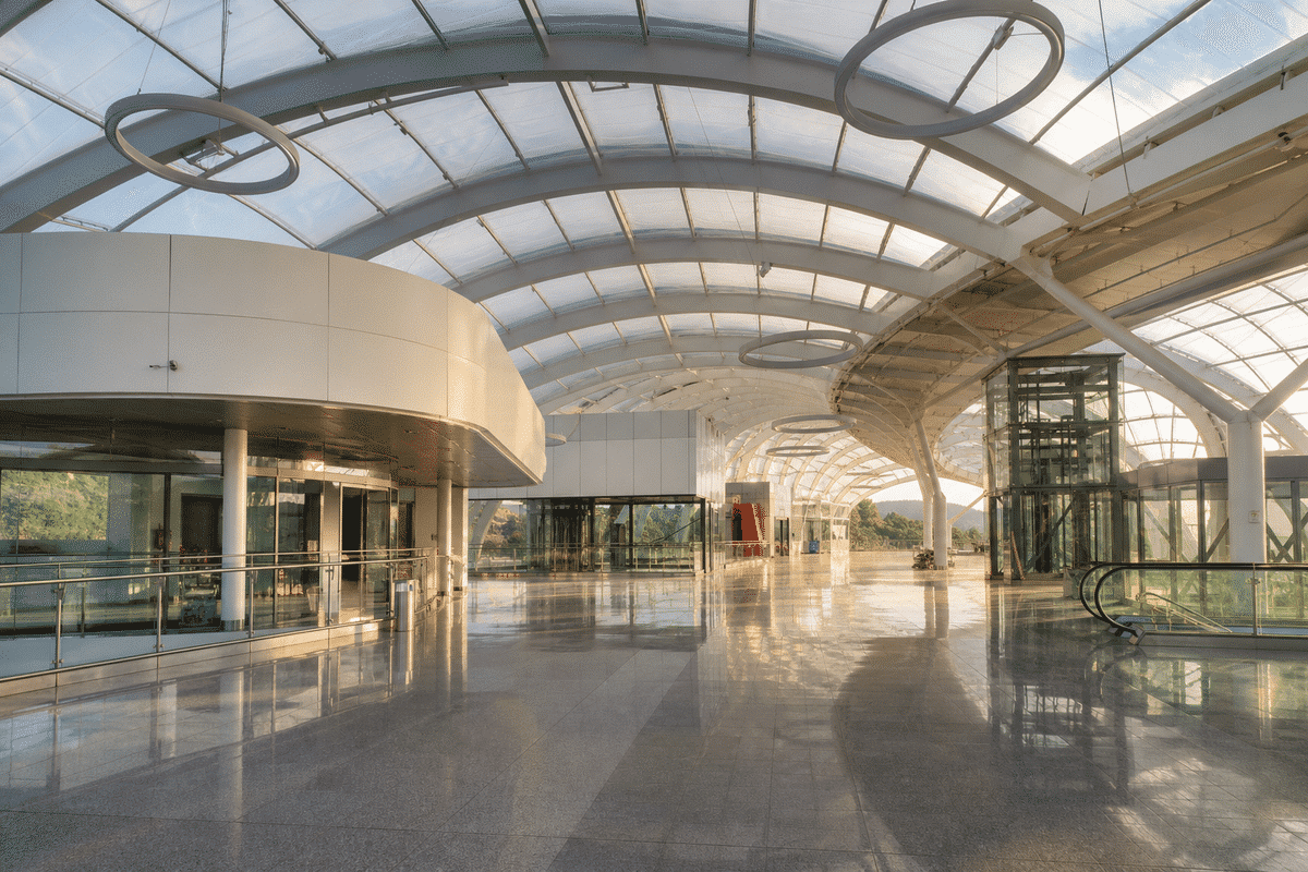Completed metro station with translucent ETFE roof