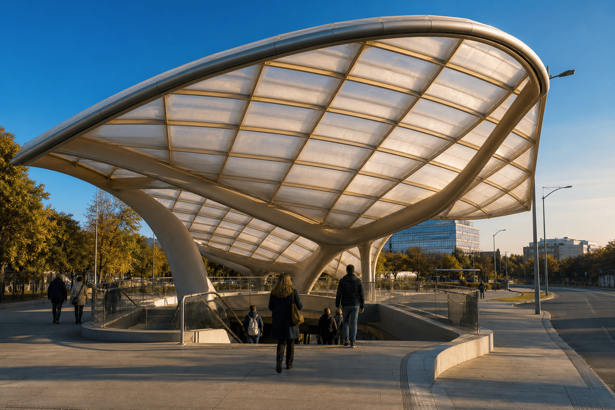 Metro station entrance with elegant ETFE canopy