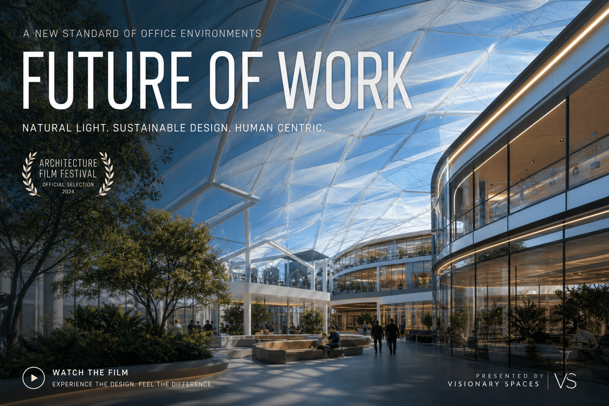 Still of multi-layer ETFE air cushion installation on a long-span office building roof