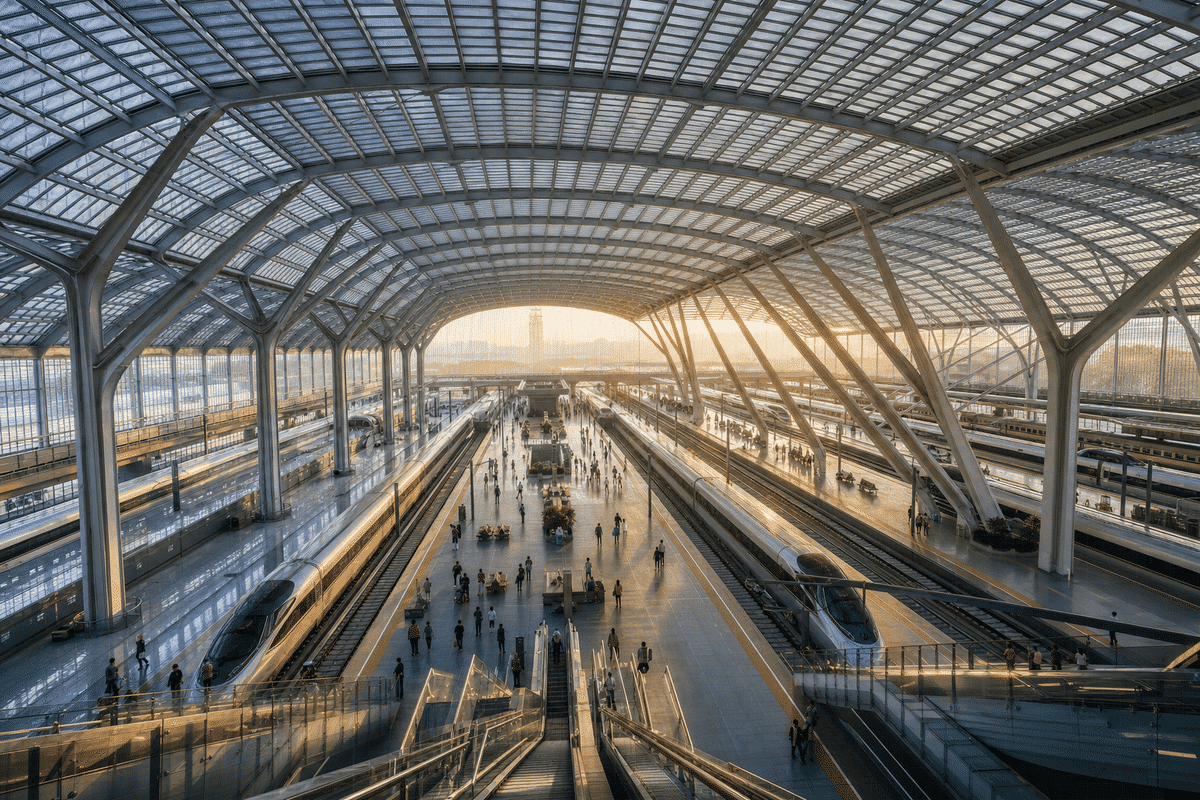 Long-span translucent ETFE roof over a railway station hall