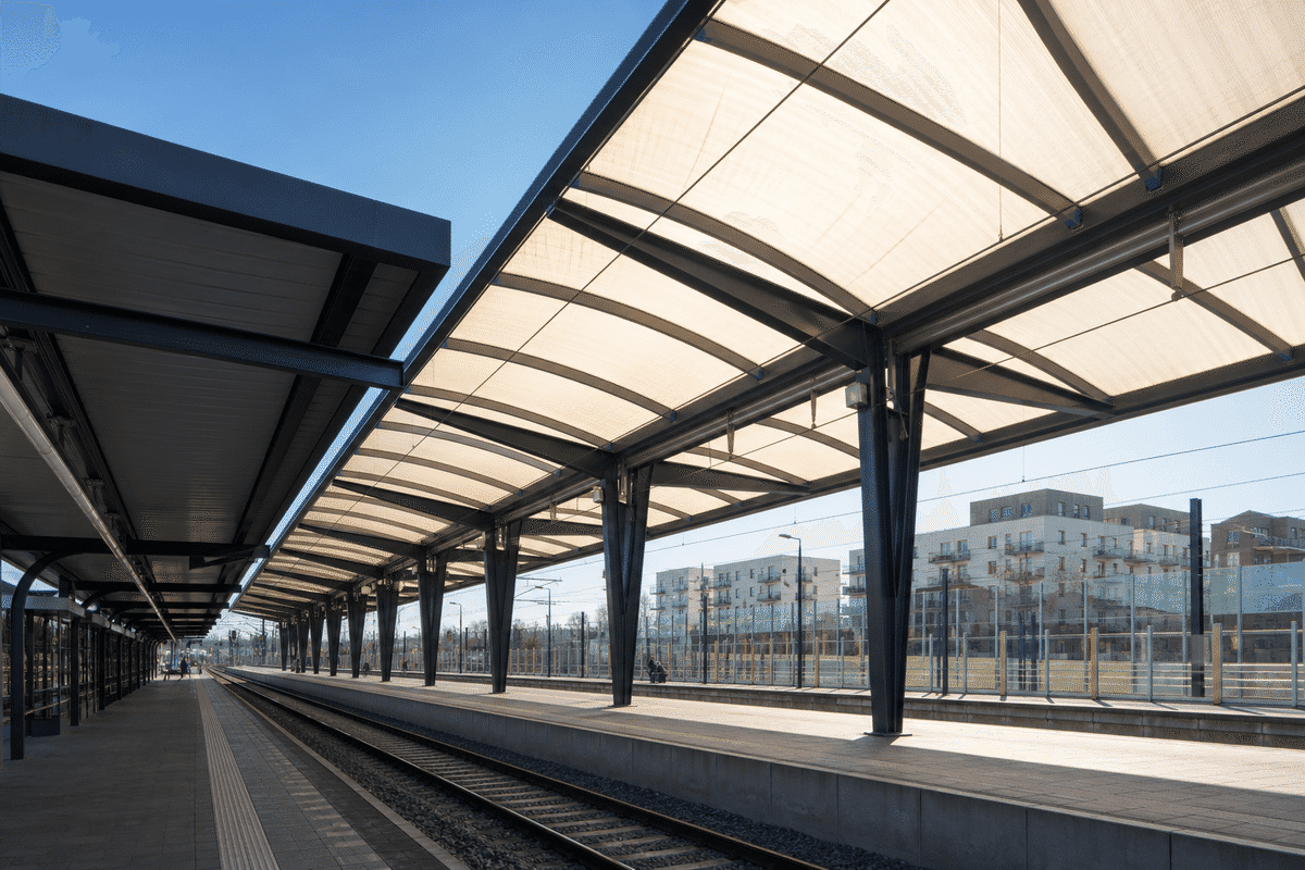 Platform area with a translucent ETFE canopy plane