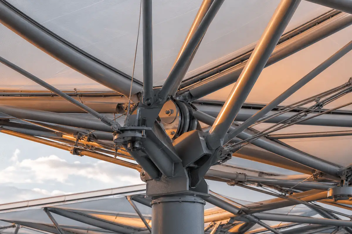 Primary steel roof grid prepared for railway ETFE cushions — Railway Station ETFE Roofing systems