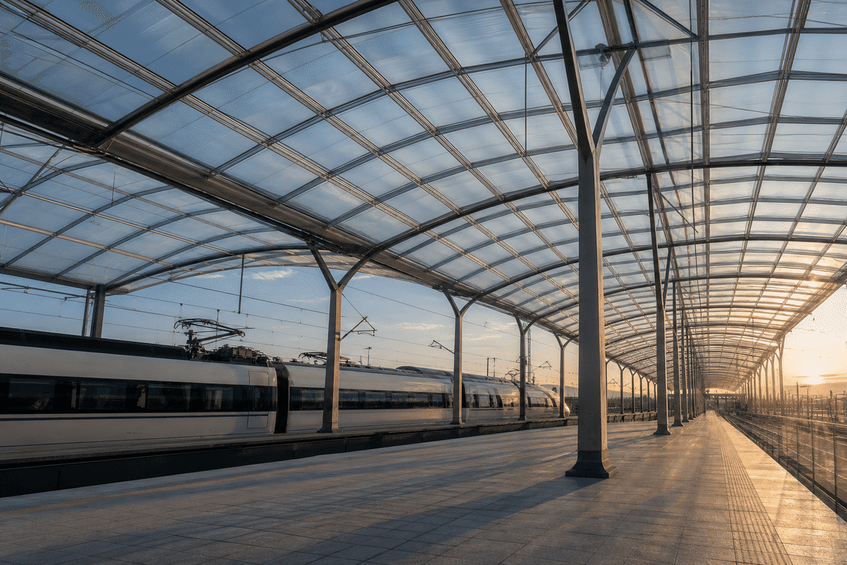 Railway platform with translucent ETFE canopy