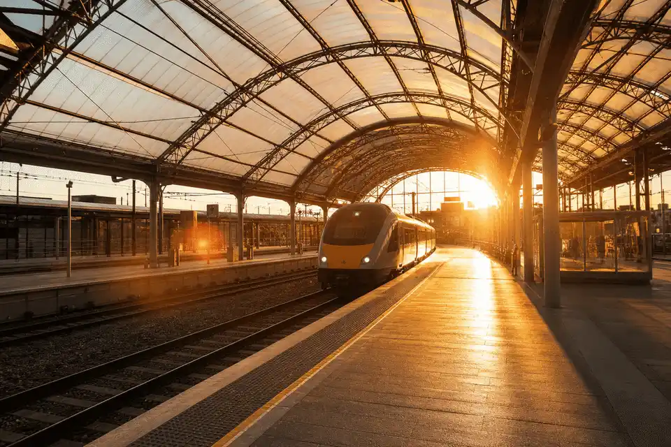 Still of daylight moving across a translucent ETFE railway station canopy — Railway Station ETFE Roofing systems
