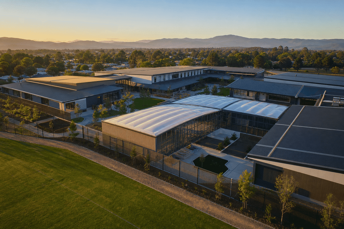 Completed building with translucent ETFE roof from above