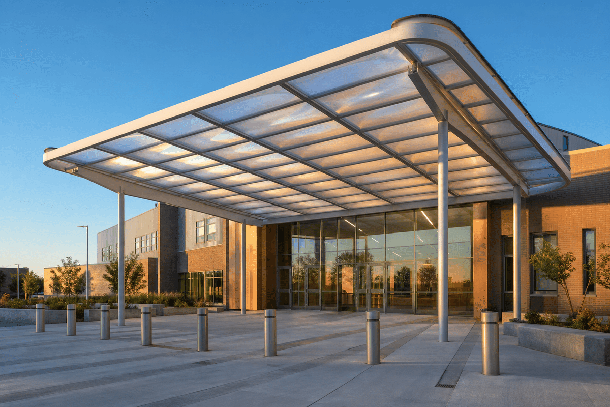 School entrance with elegant ETFE canopy