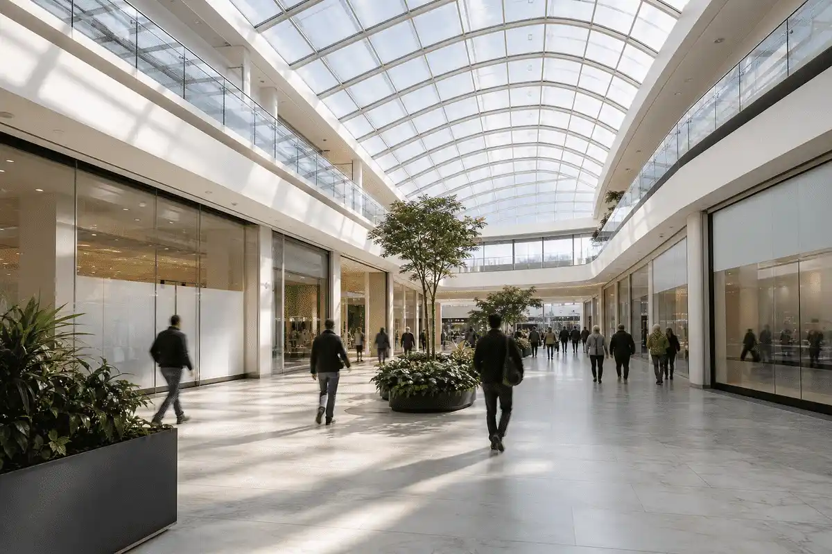 Shopping court with a translucent ETFE ceiling plane — Shopping Mall ETFE Roofing