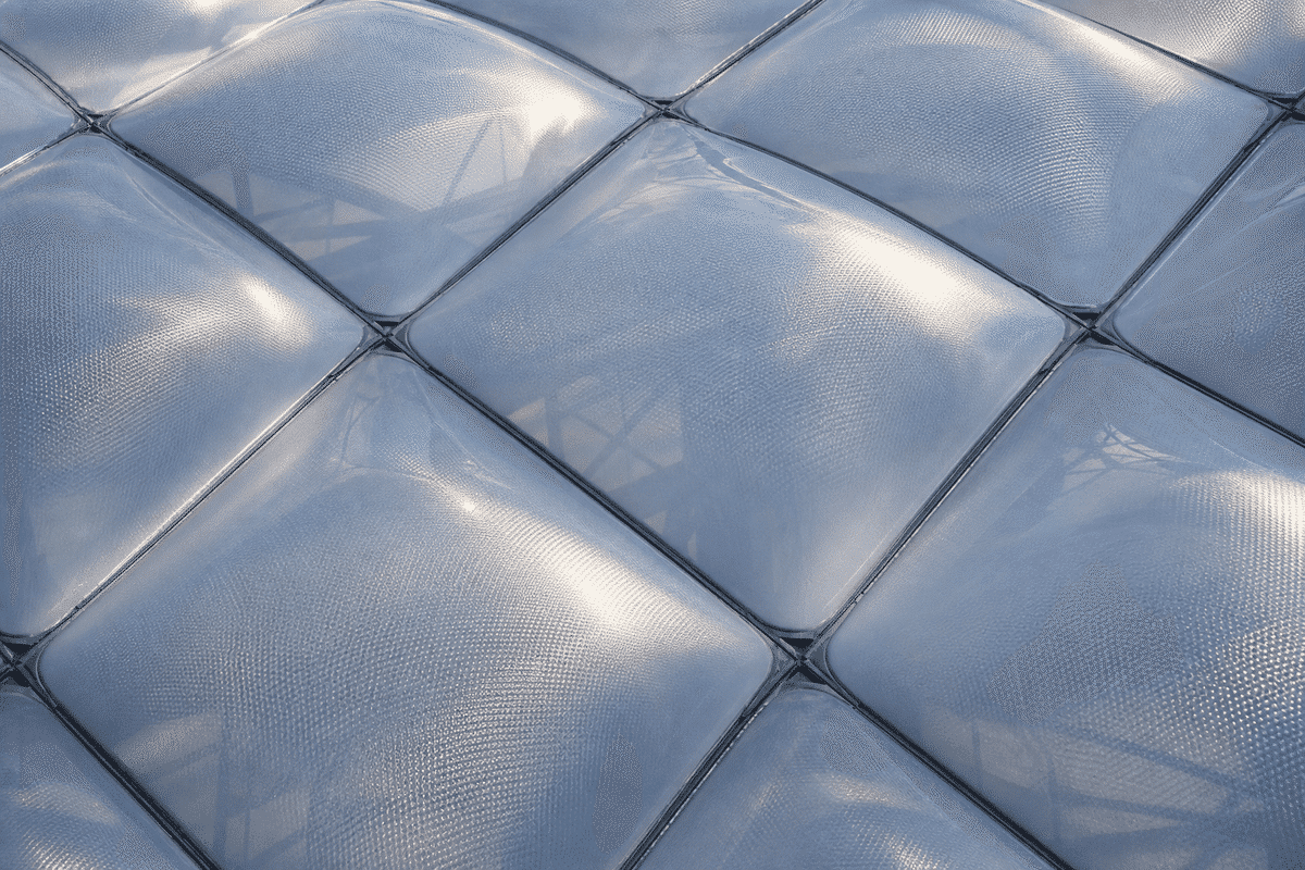 Detail of multi-layer translucent ETFE air cushion assembly