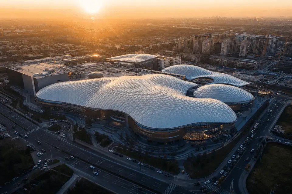 Still of daylight moving across a translucent ETFE shopping mall canopy — Shopping Mall ETFE Roofing systems