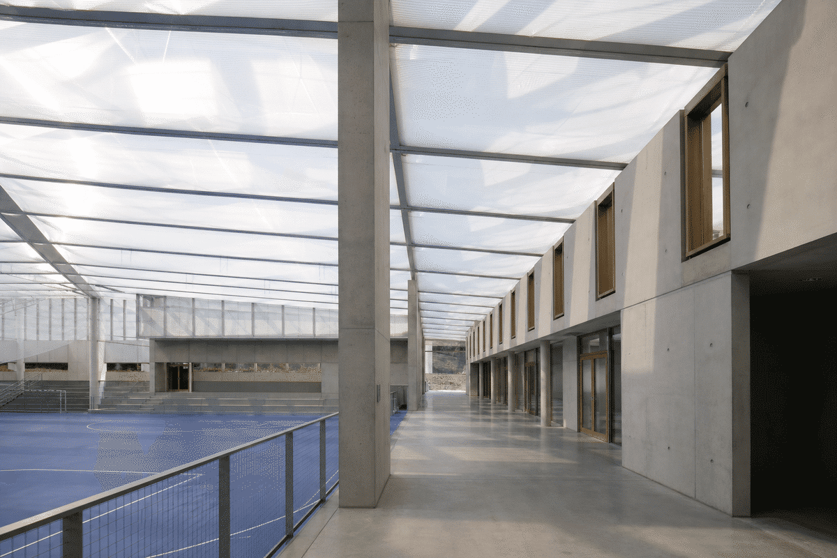 Translucent ETFE ceiling plane washing interiors with daylight
