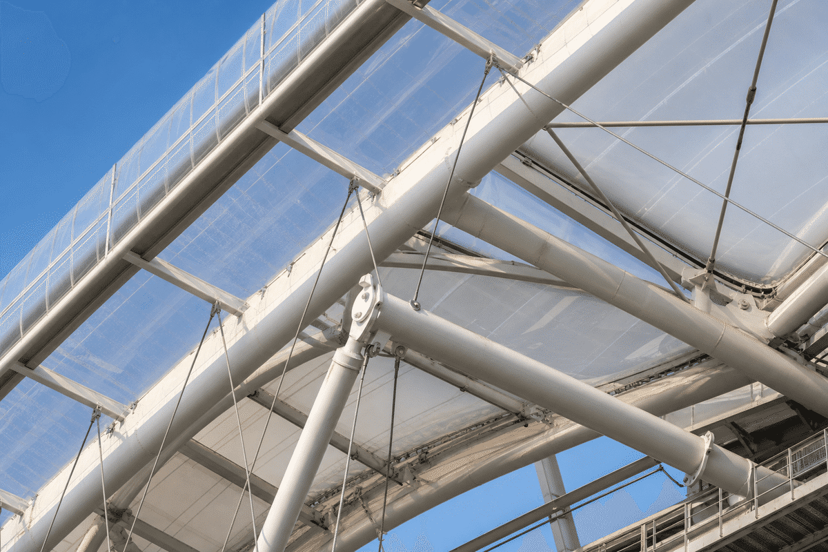 Steel grid structure supporting ETFE roof cushions