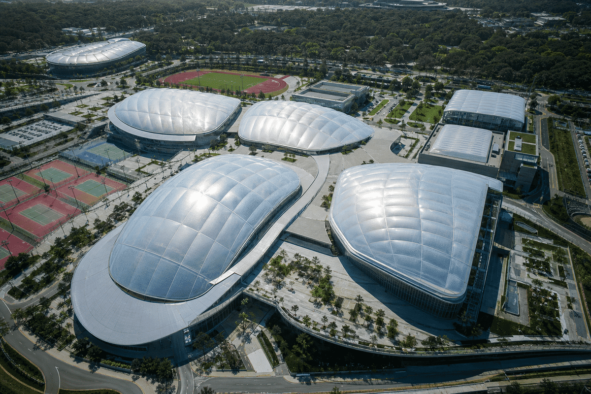 Completed building with translucent ETFE roof from above