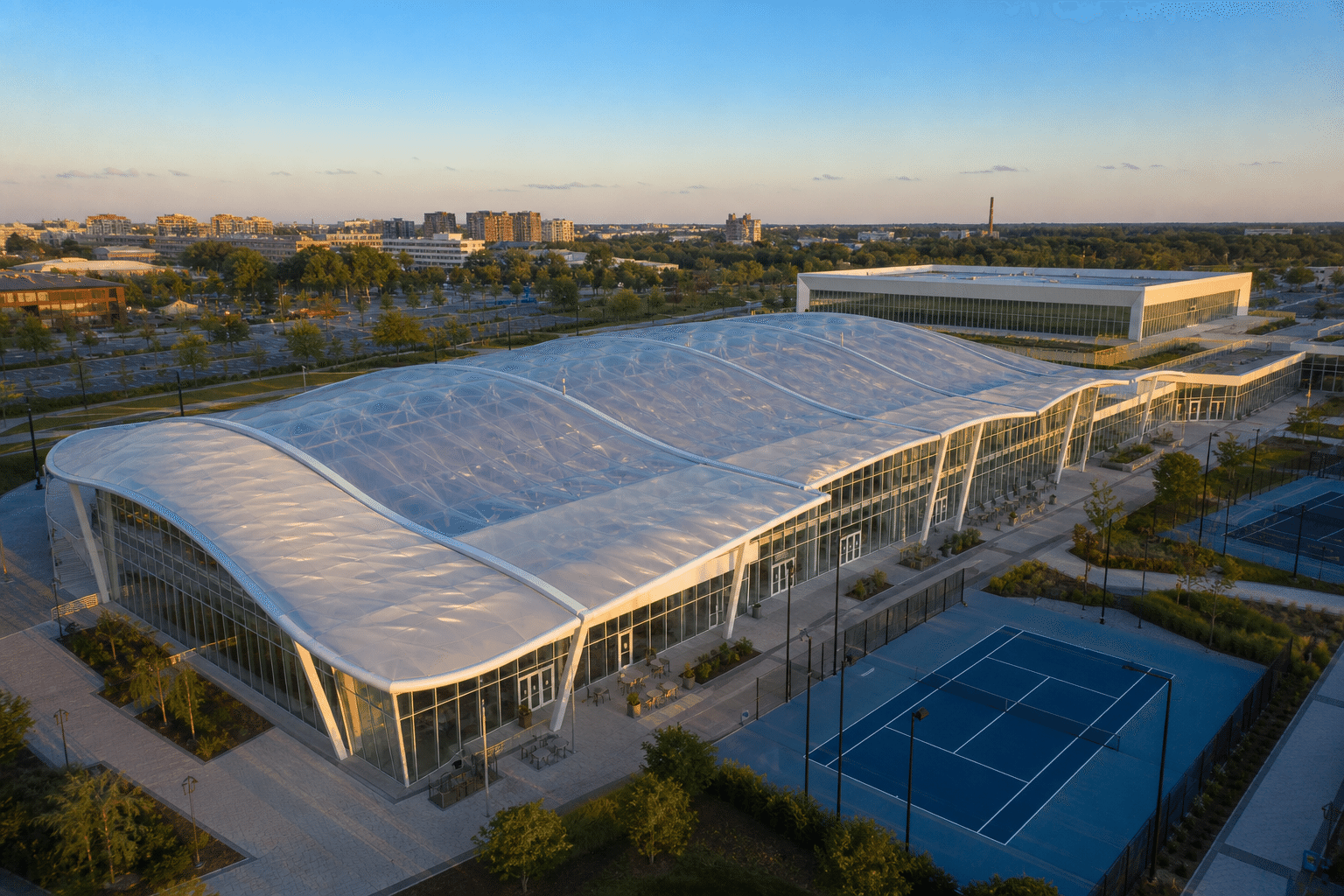 Modern modern sports complex with translucent ETFE hall roof