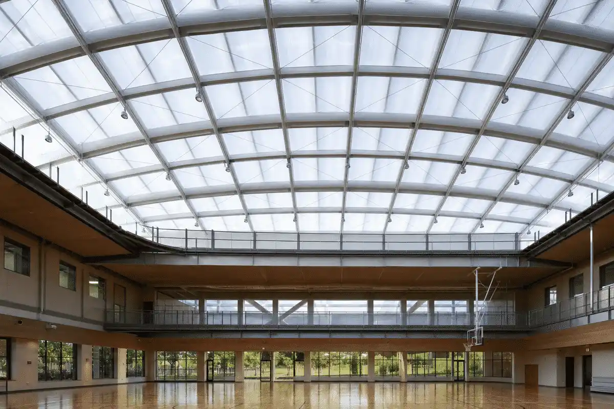 Completed sports complex hall with translucent ETFE roof — Sports Complex ETFE Roofing systems