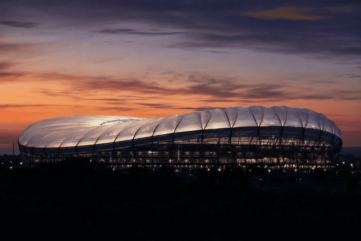 Exterior silhouette of a modern stadium ETFE roof