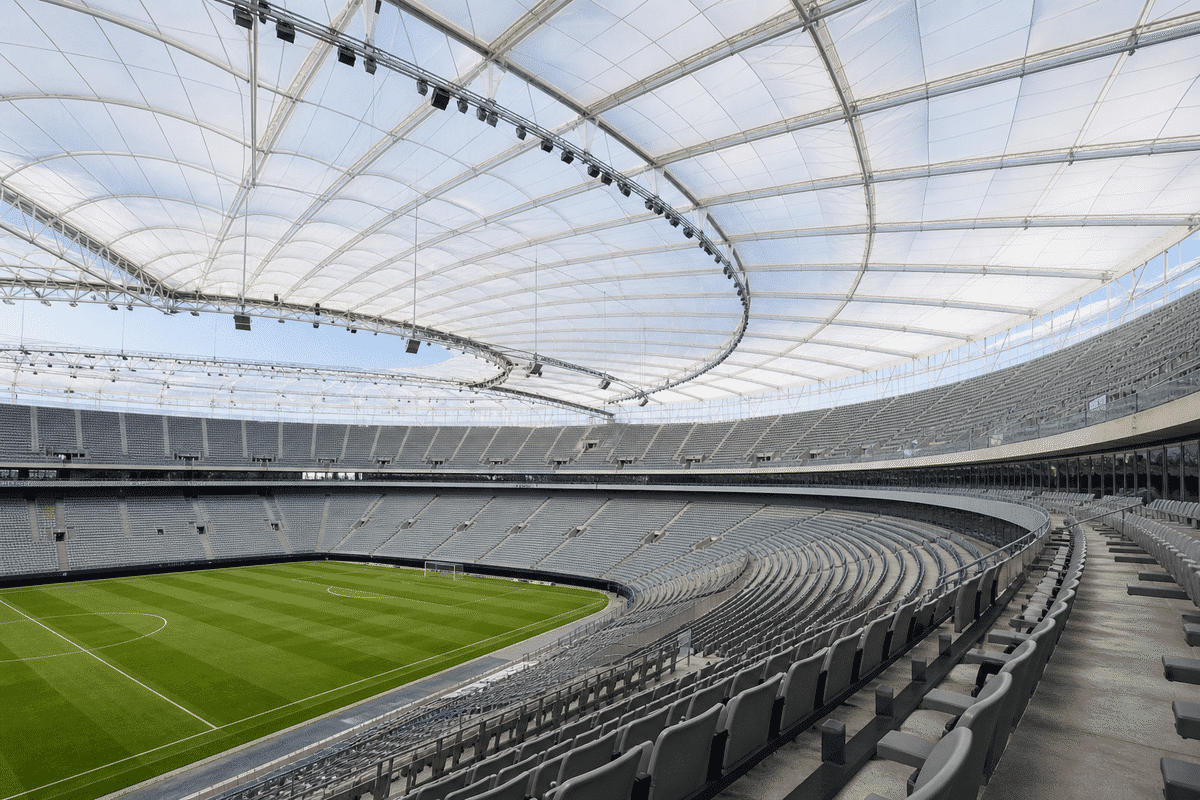 Spectator stands with a translucent ETFE ceiling plane