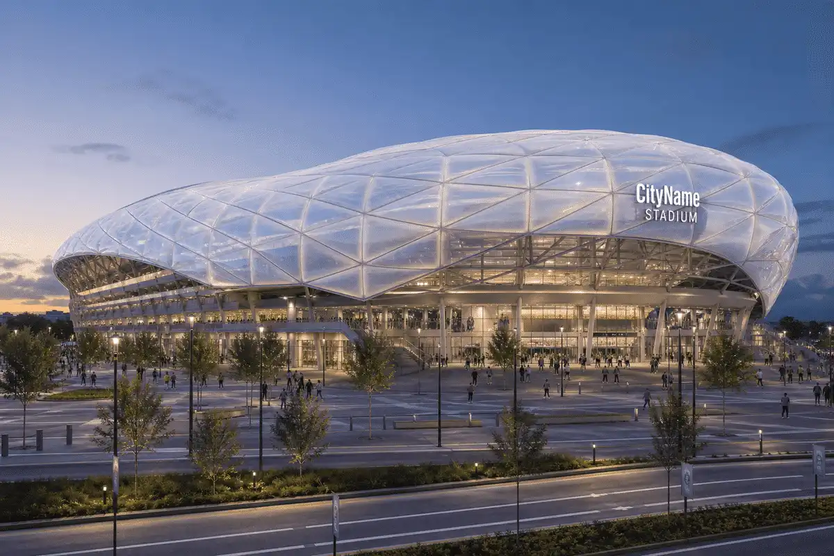 Completed stadium with finished ETFE roof envelope — Stadium ETFE Roofing