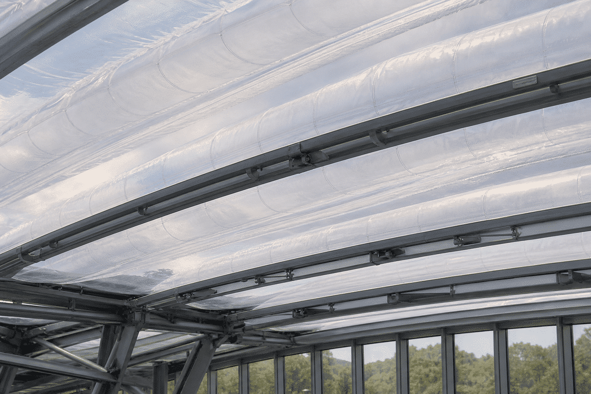 Close view of multi-layer ETFE air cushions