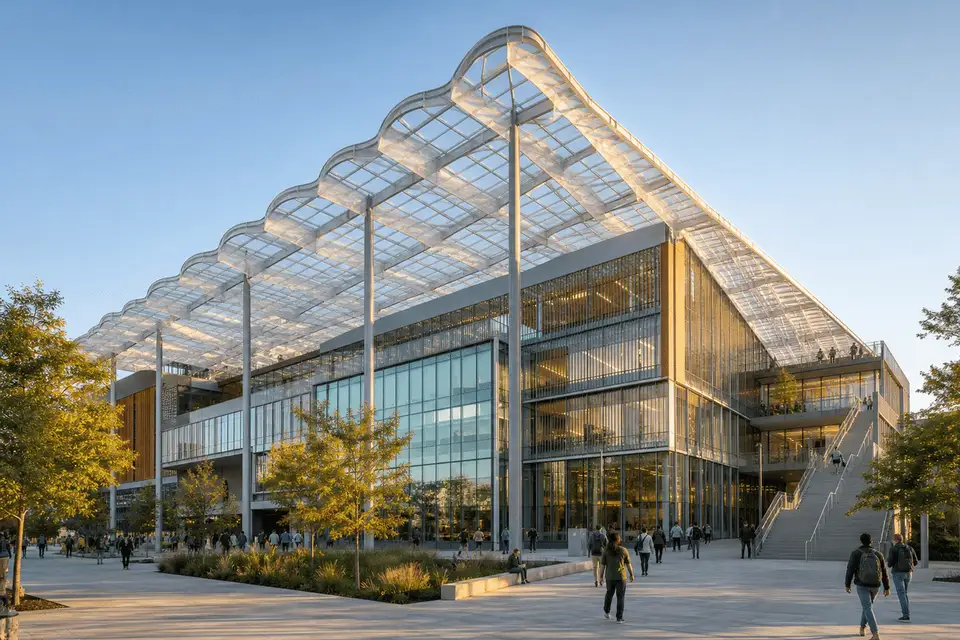 University library hall with sweeping ETFE skylight roof — University ETFE Roofing systems
