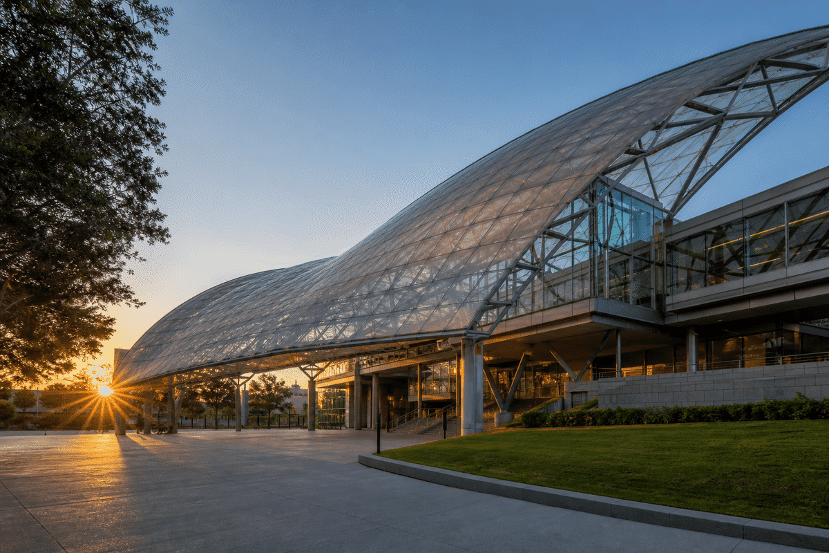Still of multi-layer ETFE air cushion installation on a university roof
