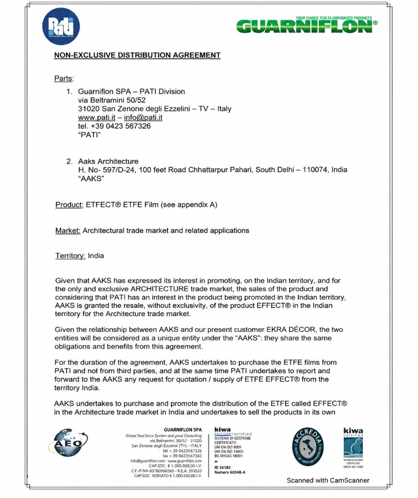 Official PATI ETFE Film Distribution Agreement – AAKS Architecture