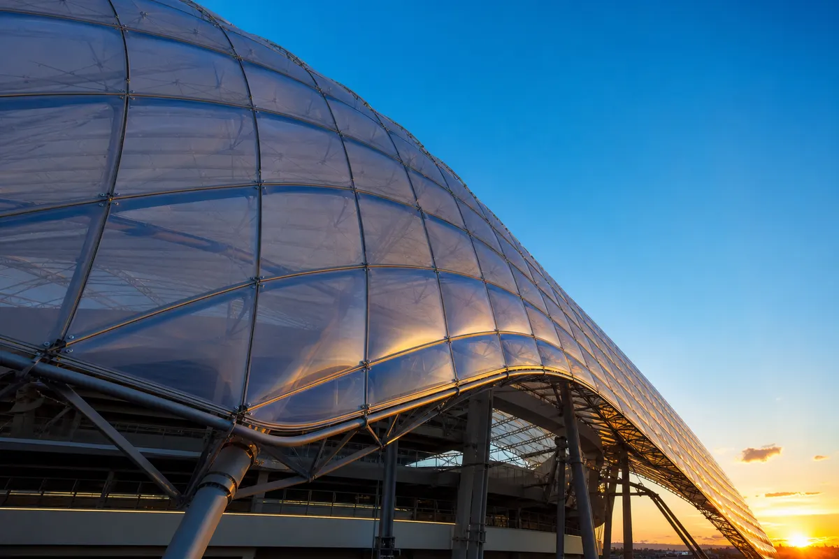 Multi-layer ETFE cushion module showing inflated air cavity between foils