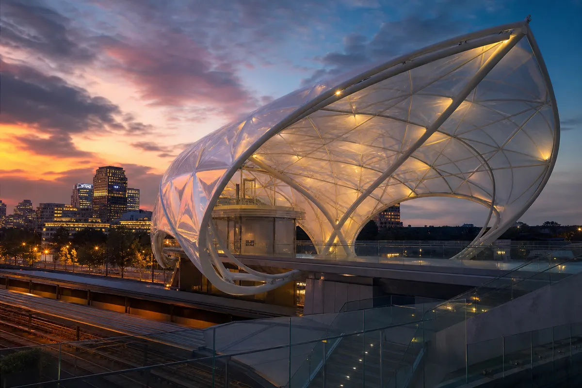 Retail atrium skylight built with transparent ETFE film cushions